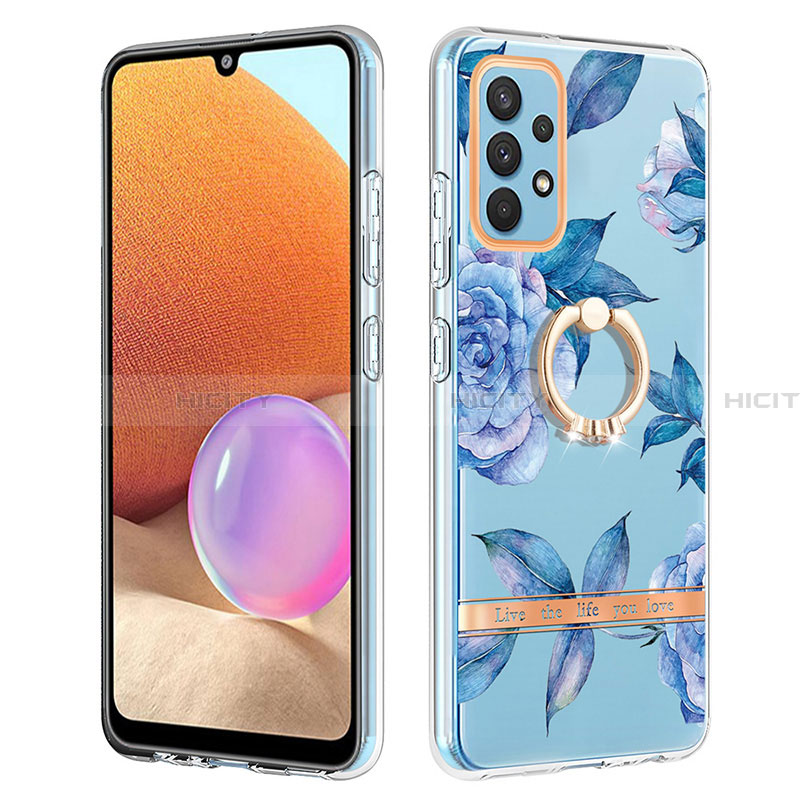 Funda Silicona Gel Goma Patron de Moda Carcasa con Anillo de dedo Soporte Y06B para Samsung Galaxy A32 4G