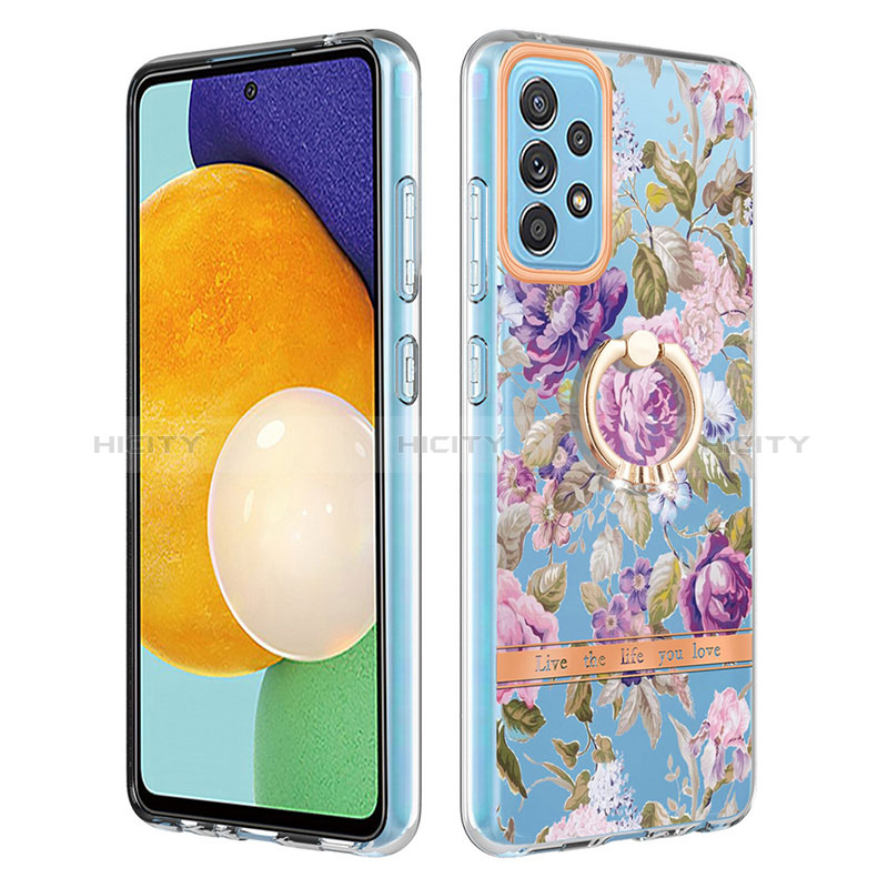 Funda Silicona Gel Goma Patron de Moda Carcasa con Anillo de dedo Soporte Y06B para Samsung Galaxy A52s 5G Purpura Claro