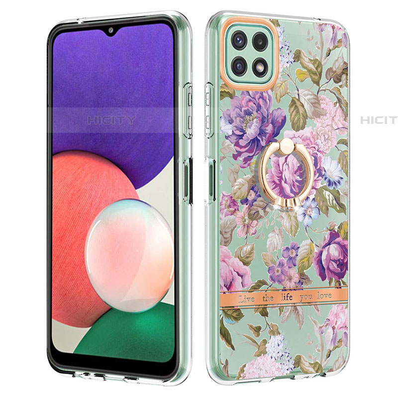 Funda Silicona Gel Goma Patron de Moda Carcasa con Anillo de dedo Soporte Y06B para Samsung Galaxy F42 5G Purpura Claro