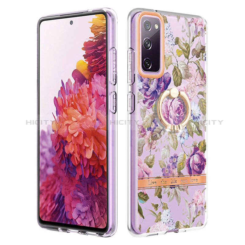 Funda Silicona Gel Goma Patron de Moda Carcasa con Anillo de dedo Soporte Y06B para Samsung Galaxy S20 FE (2022) 5G Purpura Claro