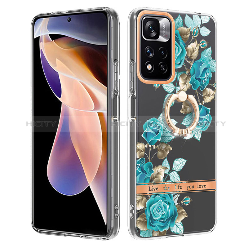 Funda Silicona Gel Goma Patron de Moda Carcasa con Anillo de dedo Soporte Y06B para Xiaomi Mi 11i 5G (2022) Cian