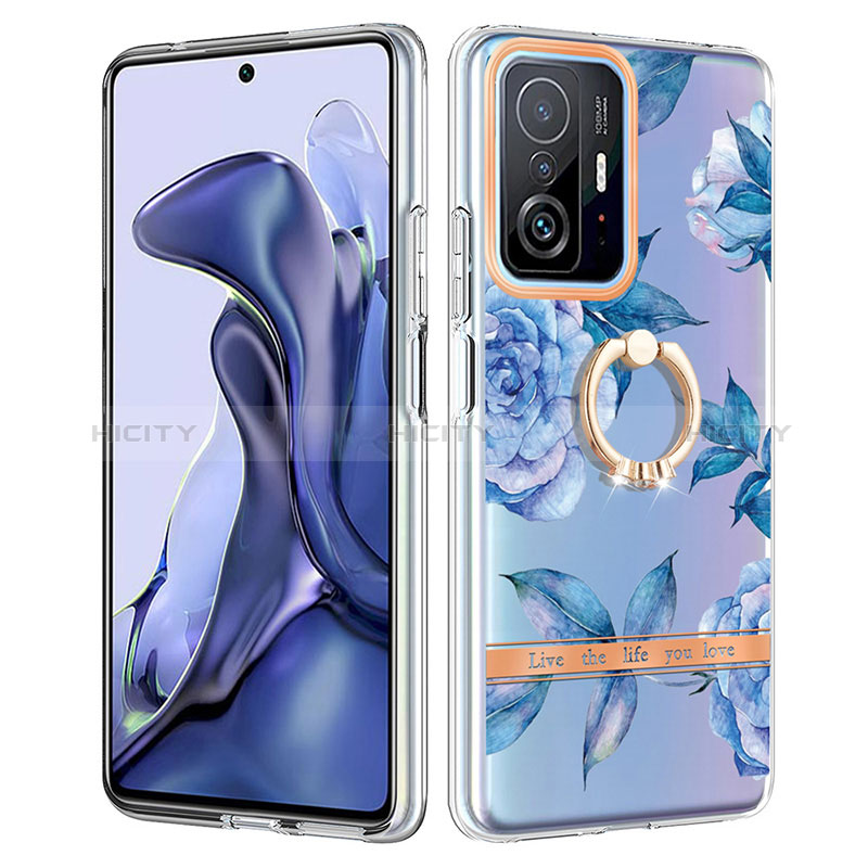 Funda Silicona Gel Goma Patron de Moda Carcasa con Anillo de dedo Soporte Y06B para Xiaomi Mi 11T 5G Azul