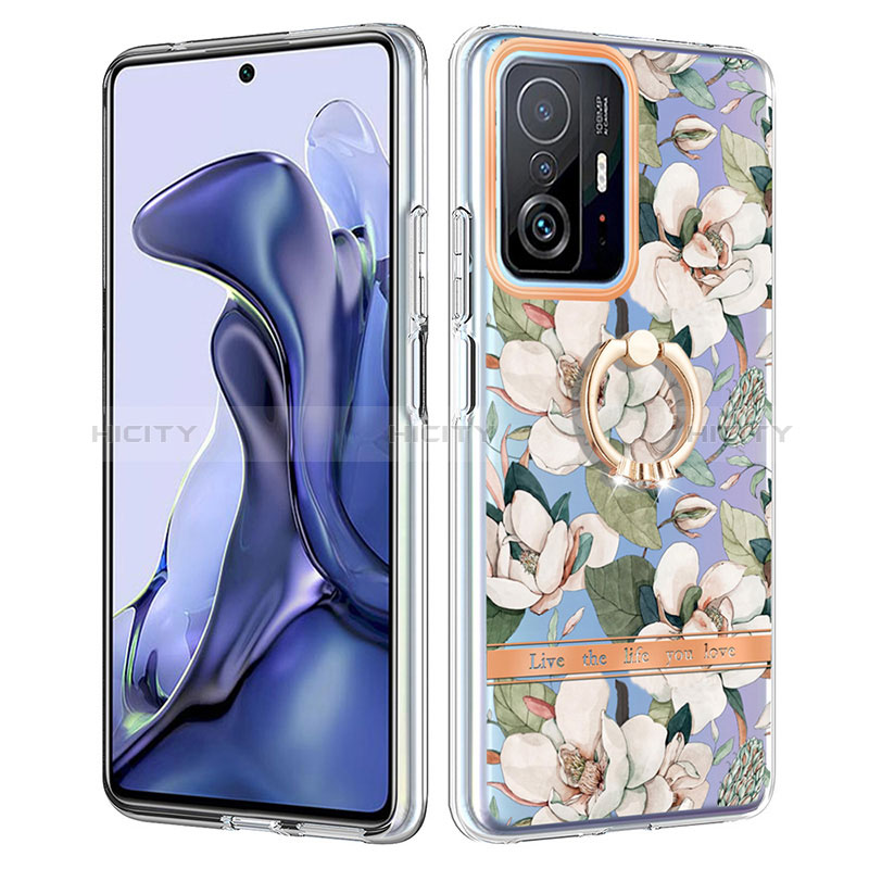 Funda Silicona Gel Goma Patron de Moda Carcasa con Anillo de dedo Soporte Y06B para Xiaomi Mi 11T 5G Blanco