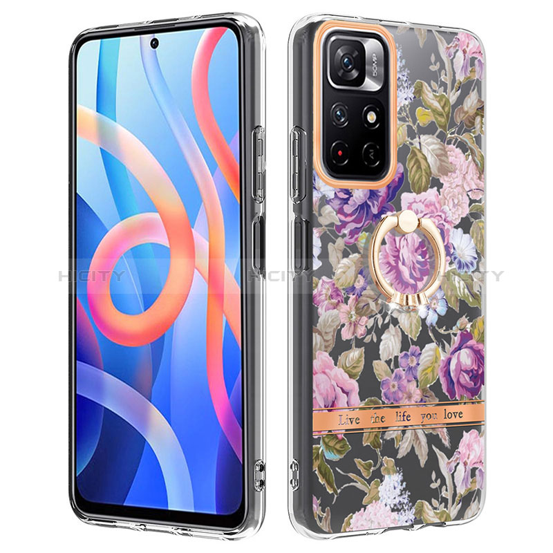 Funda Silicona Gel Goma Patron de Moda Carcasa con Anillo de dedo Soporte Y06B para Xiaomi Poco M4 Pro 5G Purpura Claro