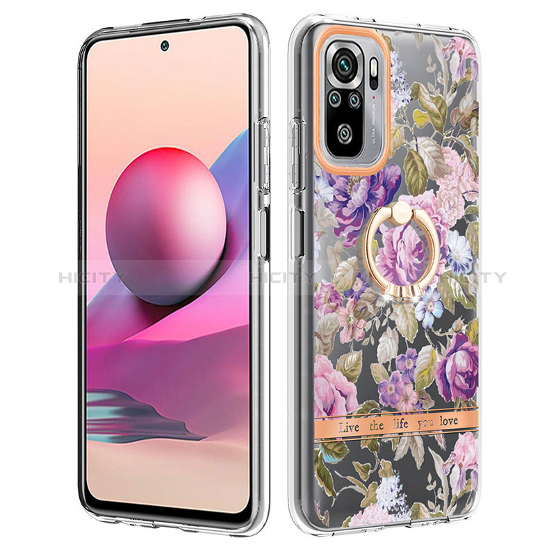 Funda Silicona Gel Goma Patron de Moda Carcasa con Anillo de dedo Soporte Y06B para Xiaomi Poco M5S Purpura Claro