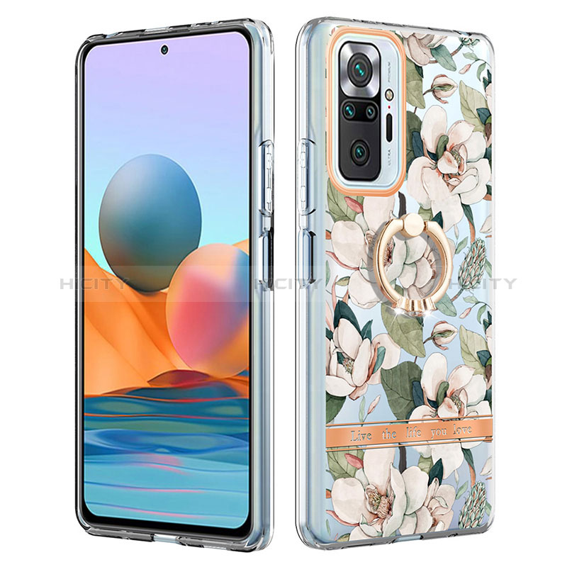 Funda Silicona Gel Goma Patron de Moda Carcasa con Anillo de dedo Soporte Y06B para Xiaomi Redmi Note 10 Pro Max Blanco