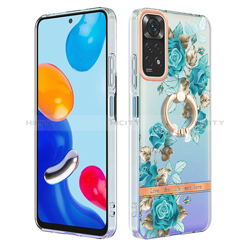 Funda Silicona Gel Goma Patron de Moda Carcasa con Anillo de dedo Soporte Y06B para Xiaomi Redmi Note 11 4G (2022) Cian