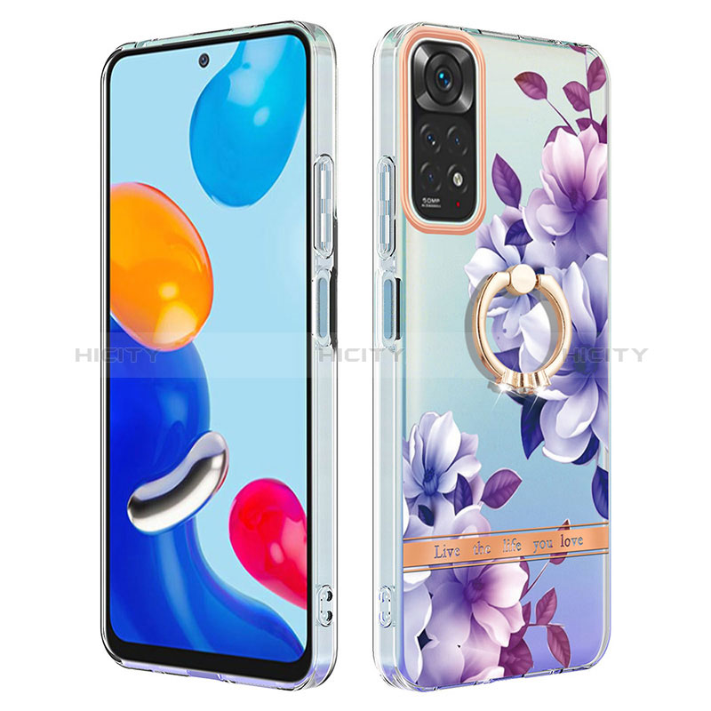 Funda Silicona Gel Goma Patron de Moda Carcasa con Anillo de dedo Soporte Y06B para Xiaomi Redmi Note 11 4G (2022) Morado