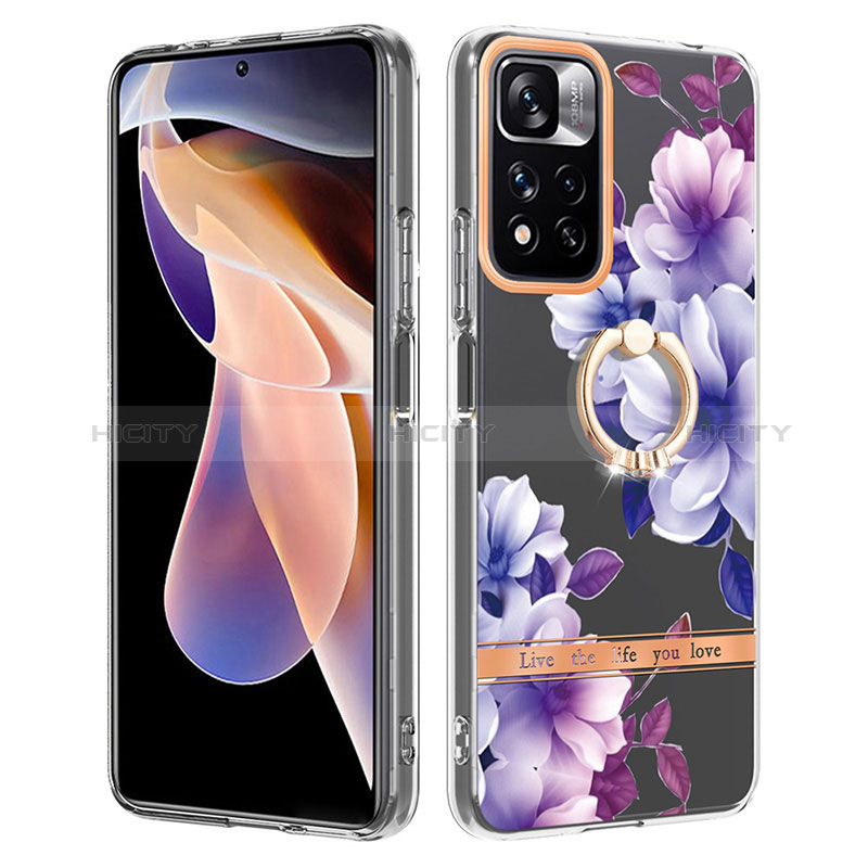 Funda Silicona Gel Goma Patron de Moda Carcasa con Anillo de dedo Soporte Y06B para Xiaomi Redmi Note 11 Pro+ Plus 5G Morado