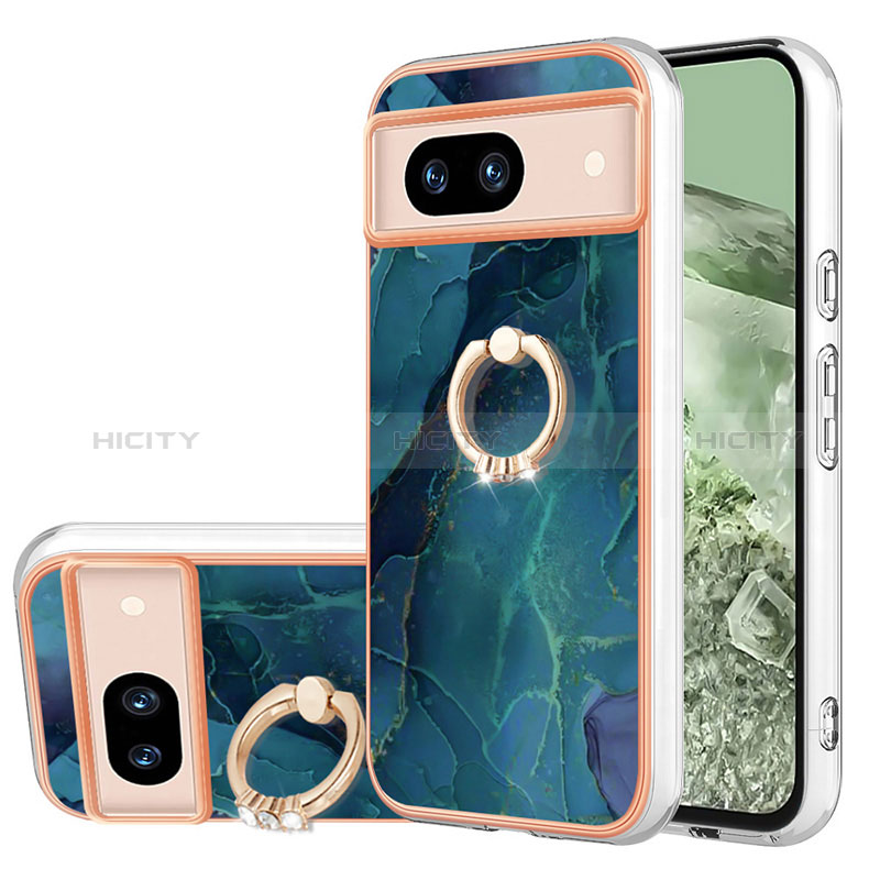 Funda Silicona Gel Goma Patron de Moda Carcasa con Anillo de dedo Soporte YB1 para Google Pixel 8a 5G Verde