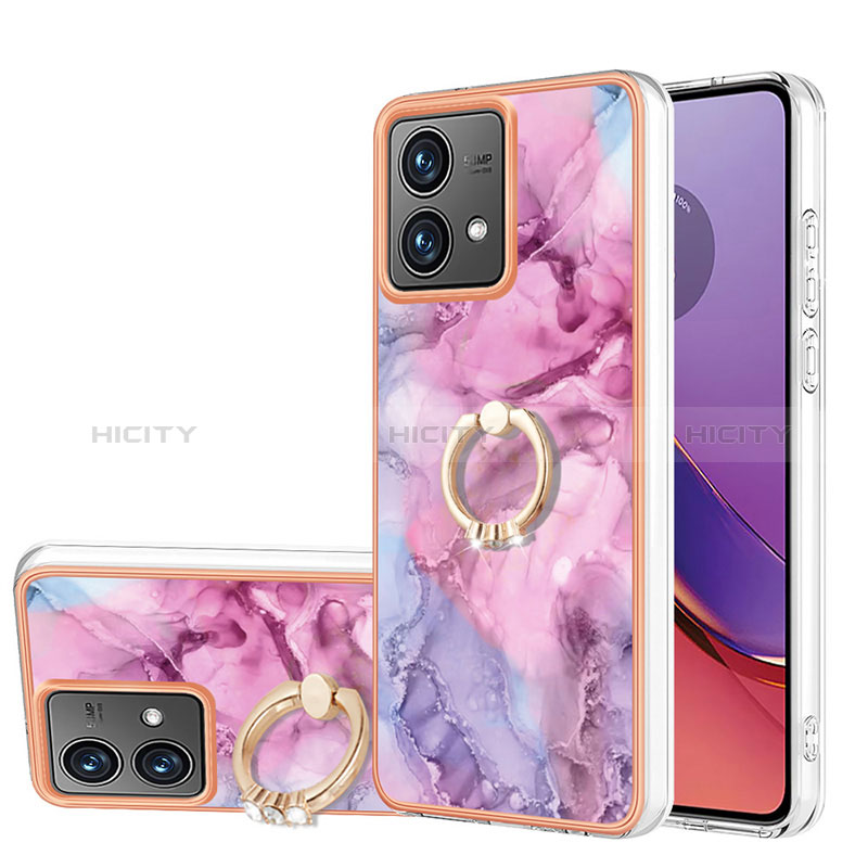 Funda Silicona Gel Goma Patron de Moda Carcasa con Anillo de dedo Soporte YB1 para Motorola Moto G84 5G Purpura Claro