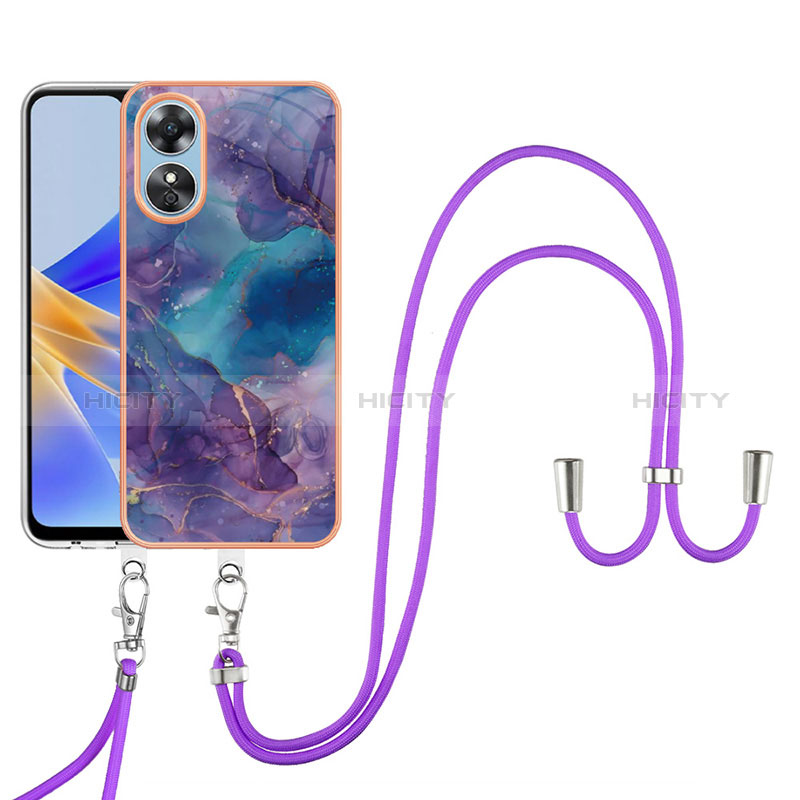 Funda Silicona Gel Goma Patron de Moda Carcasa con Anillo de dedo Soporte YB1 para Oppo A17 Morado