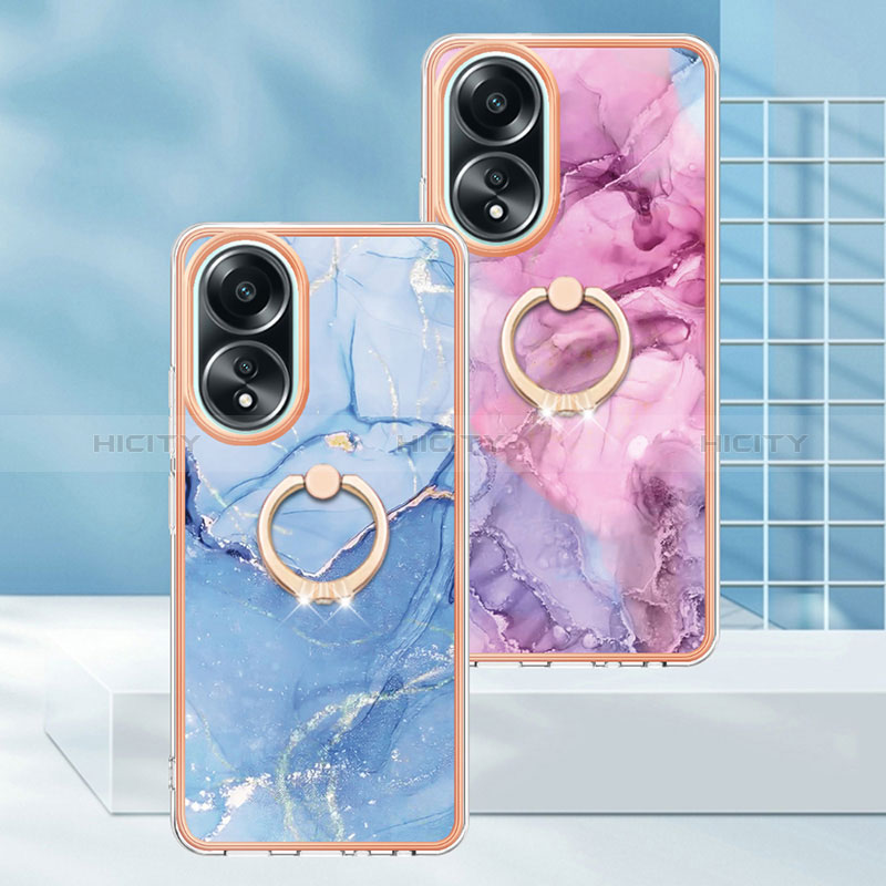 Funda Silicona Gel Goma Patron de Moda Carcasa con Anillo de dedo Soporte YB1 para Oppo A18