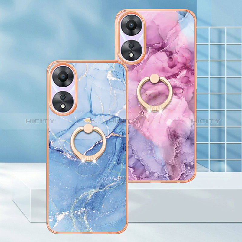 Funda Silicona Gel Goma Patron de Moda Carcasa con Anillo de dedo Soporte YB1 para Oppo A58 5G