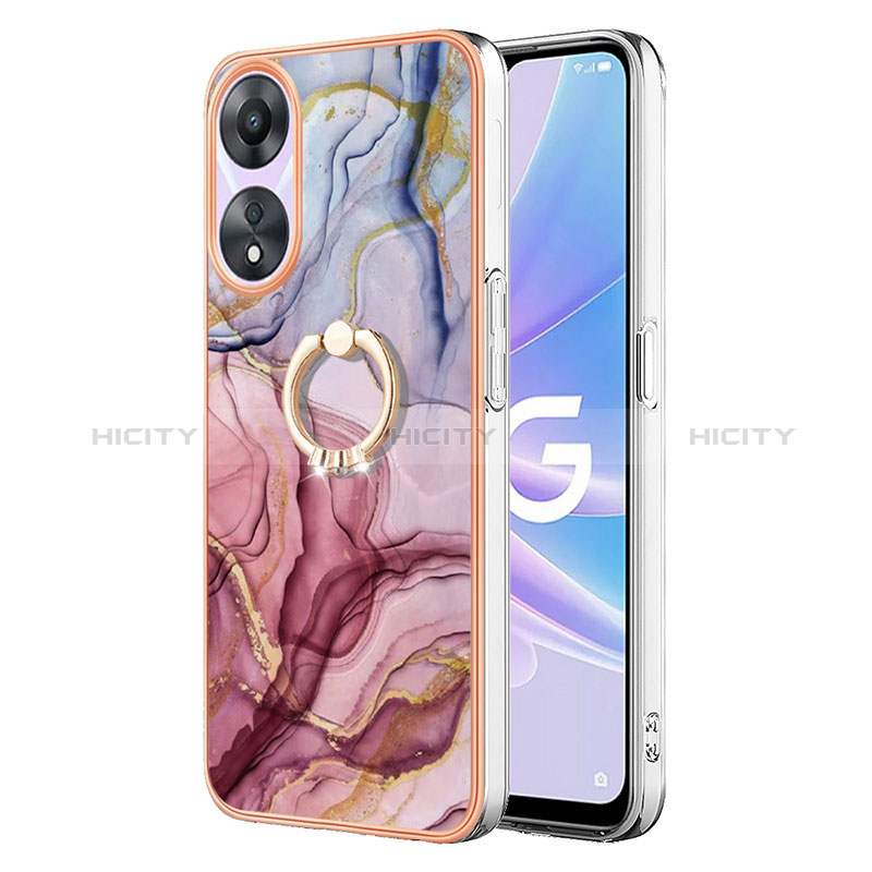 Funda Silicona Gel Goma Patron de Moda Carcasa con Anillo de dedo Soporte YB1 para Oppo A58 5G Purpura Claro