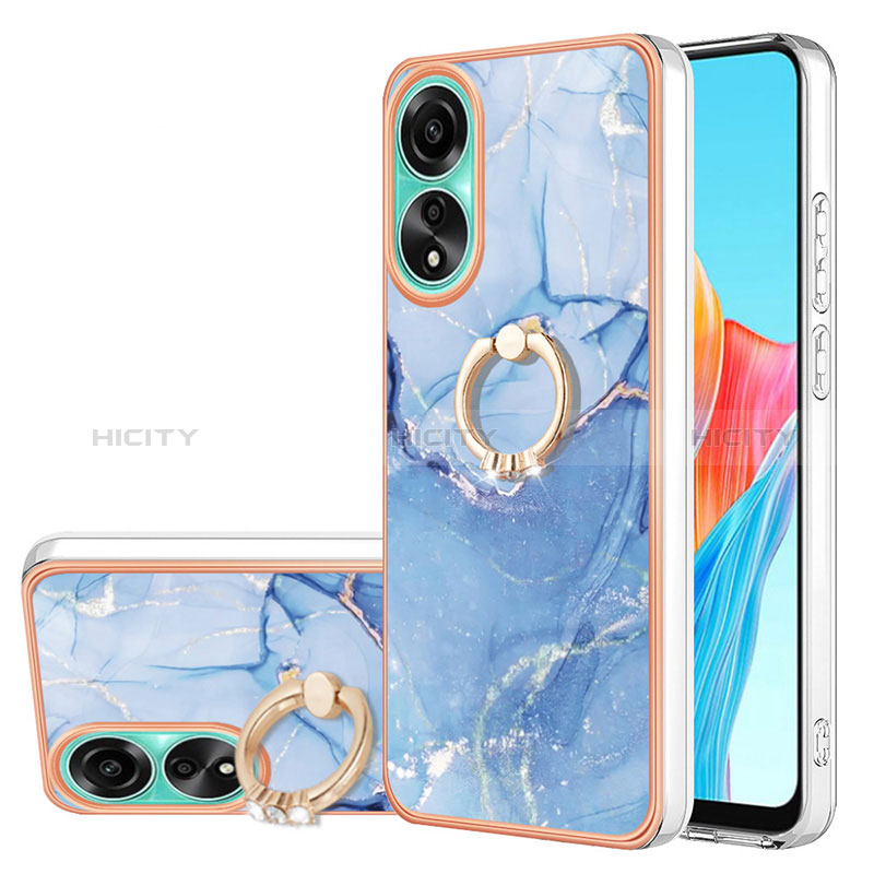 Funda Silicona Gel Goma Patron de Moda Carcasa con Anillo de dedo Soporte YB1 para Oppo A78 4G Azul