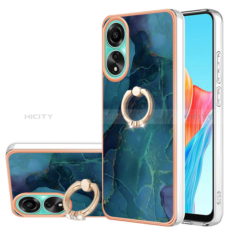 Funda Silicona Gel Goma Patron de Moda Carcasa con Anillo de dedo Soporte YB1 para Oppo A78 4G Verde