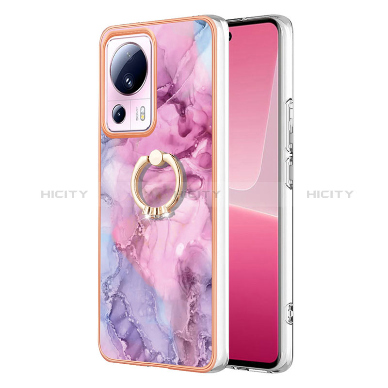 Funda Silicona Gel Goma Patron de Moda Carcasa con Anillo de dedo Soporte YB1 para Xiaomi Mi 12 Lite NE 5G Purpura Claro