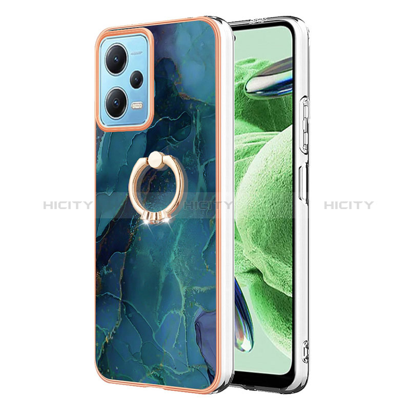 Funda Silicona Gel Goma Patron de Moda Carcasa con Anillo de dedo Soporte YB1 para Xiaomi Poco X5 5G Verde