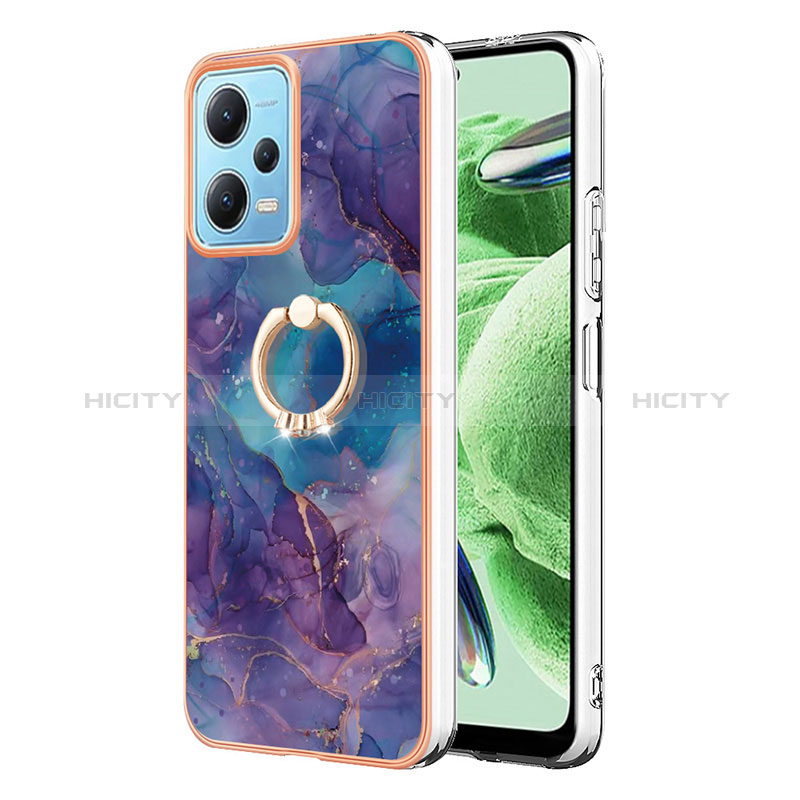 Funda Silicona Gel Goma Patron de Moda Carcasa con Anillo de dedo Soporte YB1 para Xiaomi Redmi Note 12 5G Morado