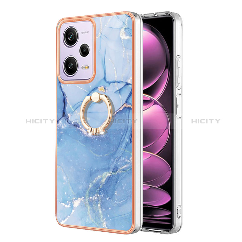 Funda Silicona Gel Goma Patron de Moda Carcasa con Anillo de dedo Soporte YB1 para Xiaomi Redmi Note 12 Pro 5G Azul