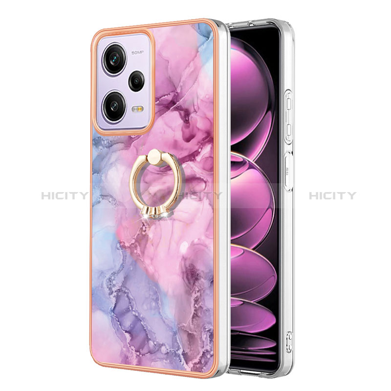 Funda Silicona Gel Goma Patron de Moda Carcasa con Anillo de dedo Soporte YB1 para Xiaomi Redmi Note 12 Pro 5G Purpura Claro