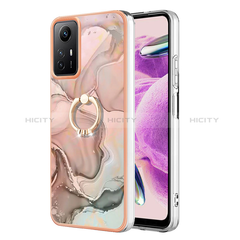 Funda Silicona Gel Goma Patron de Moda Carcasa con Anillo de dedo Soporte YB1 para Xiaomi Redmi Note 12S Rosa