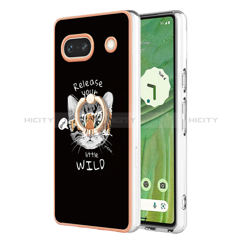 Funda Silicona Gel Goma Patron de Moda Carcasa con Anillo de dedo Soporte YB2 para Google Pixel 7a 5G