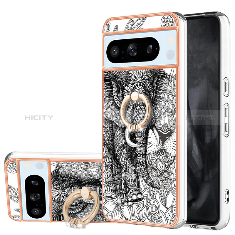 Funda Silicona Gel Goma Patron de Moda Carcasa con Anillo de dedo Soporte YB2 para Google Pixel 8 Pro 5G