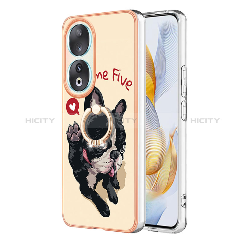 Funda Silicona Gel Goma Patron de Moda Carcasa con Anillo de dedo Soporte YB2 para Huawei Honor 90 5G