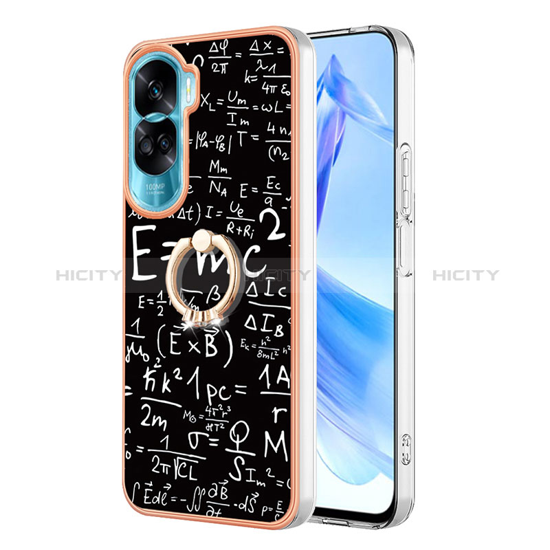 Funda Silicona Gel Goma Patron de Moda Carcasa con Anillo de dedo Soporte YB2 para Huawei Honor 90 Lite 5G