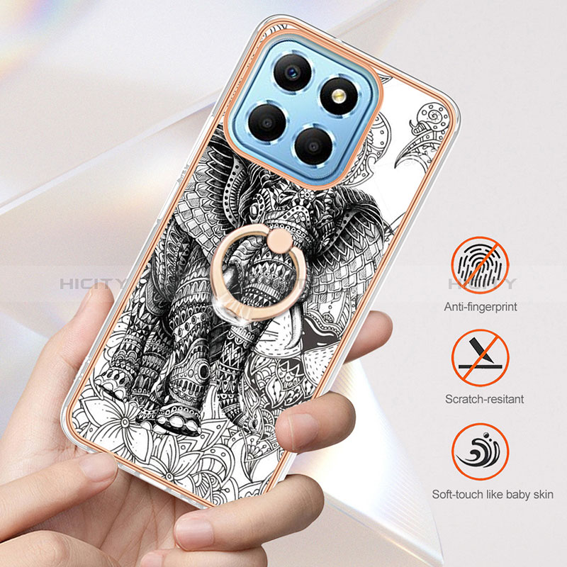 Funda Silicona Gel Goma Patron de Moda Carcasa con Anillo de dedo Soporte YB2 para Huawei Honor X6