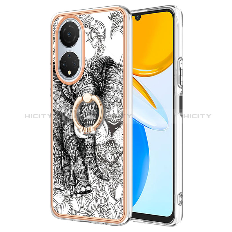 Funda Silicona Gel Goma Patron de Moda Carcasa con Anillo de dedo Soporte YB2 para Huawei Honor X7