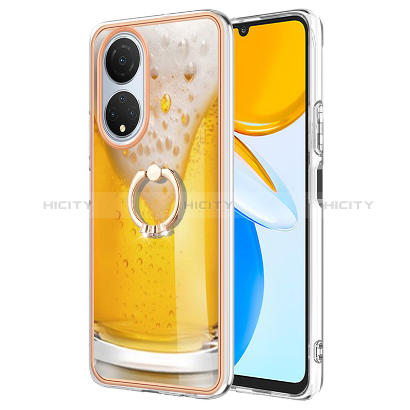 Funda Silicona Gel Goma Patron de Moda Carcasa con Anillo de dedo Soporte YB2 para Huawei Honor X7