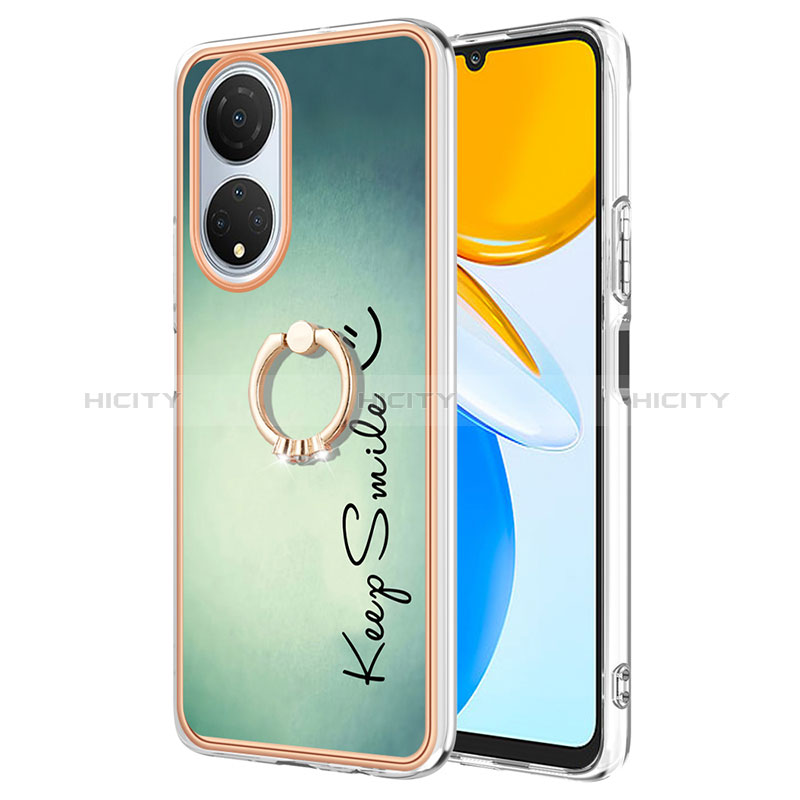 Funda Silicona Gel Goma Patron de Moda Carcasa con Anillo de dedo Soporte YB2 para Huawei Honor X7 Verde