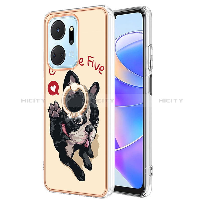 Funda Silicona Gel Goma Patron de Moda Carcasa con Anillo de dedo Soporte YB2 para Huawei Honor X7a