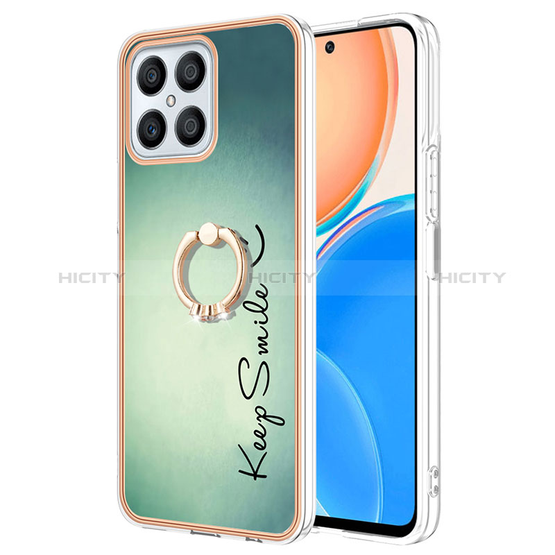 Funda Silicona Gel Goma Patron de Moda Carcasa con Anillo de dedo Soporte YB2 para Huawei Honor X8 4G