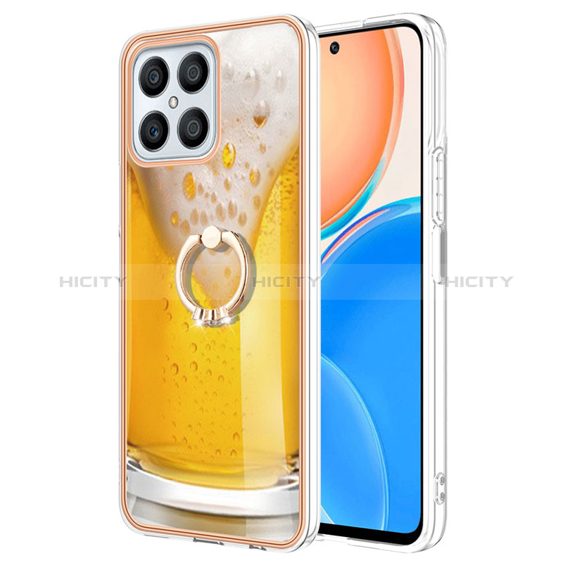 Funda Silicona Gel Goma Patron de Moda Carcasa con Anillo de dedo Soporte YB2 para Huawei Honor X8 4G