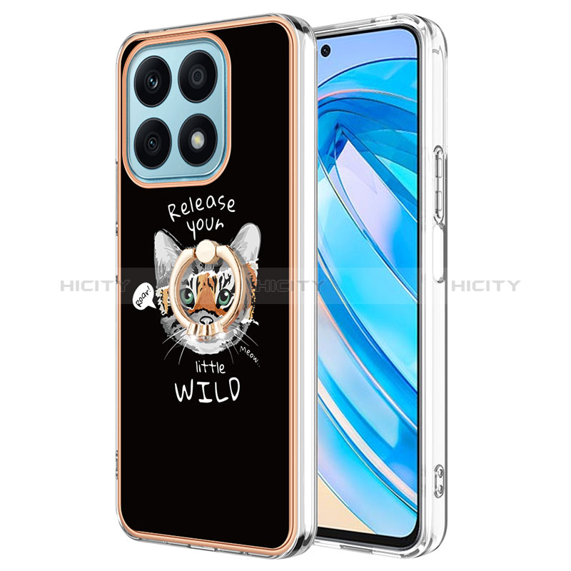 Funda Silicona Gel Goma Patron de Moda Carcasa con Anillo de dedo Soporte YB2 para Huawei Honor X8a 4G