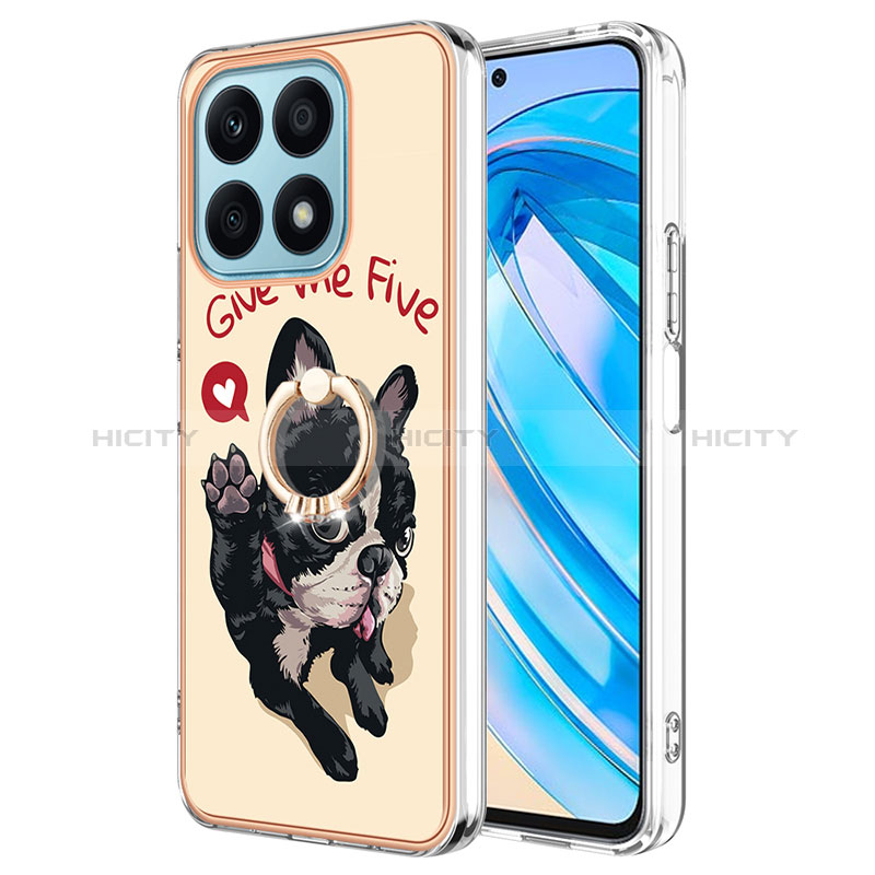 Funda Silicona Gel Goma Patron de Moda Carcasa con Anillo de dedo Soporte YB2 para Huawei Honor X8a 4G Caqui