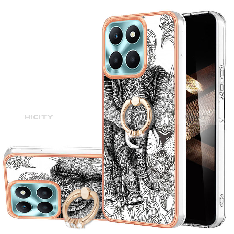 Funda Silicona Gel Goma Patron de Moda Carcasa con Anillo de dedo Soporte YB2 para Huawei Honor X8b