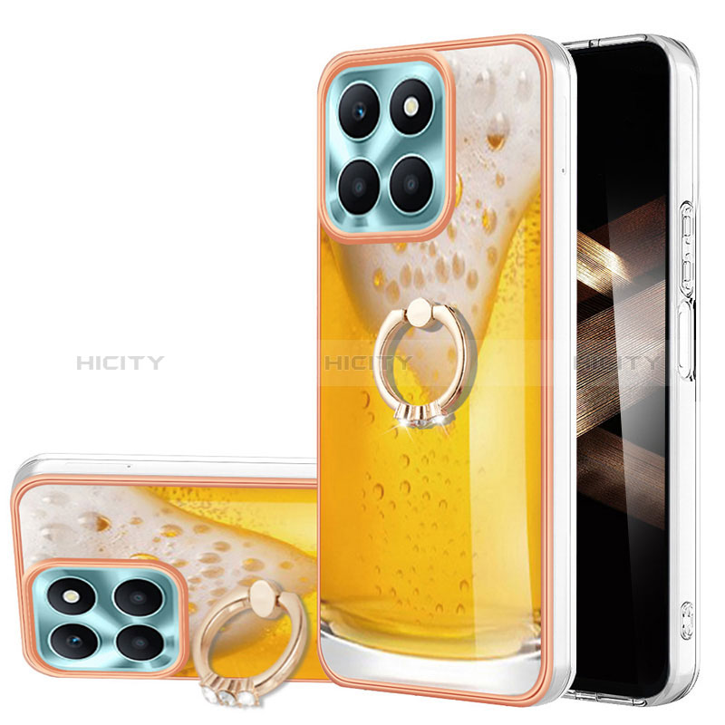 Funda Silicona Gel Goma Patron de Moda Carcasa con Anillo de dedo Soporte YB2 para Huawei Honor X8b Amarillo