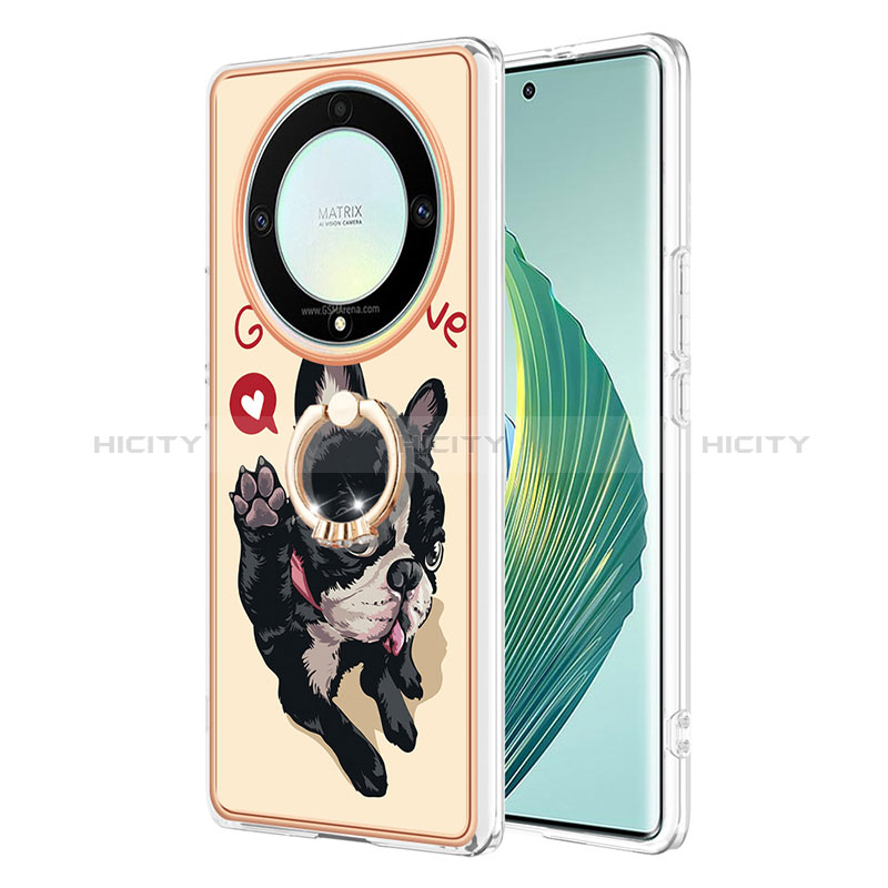 Funda Silicona Gel Goma Patron de Moda Carcasa con Anillo de dedo Soporte YB2 para Huawei Honor X9a 5G