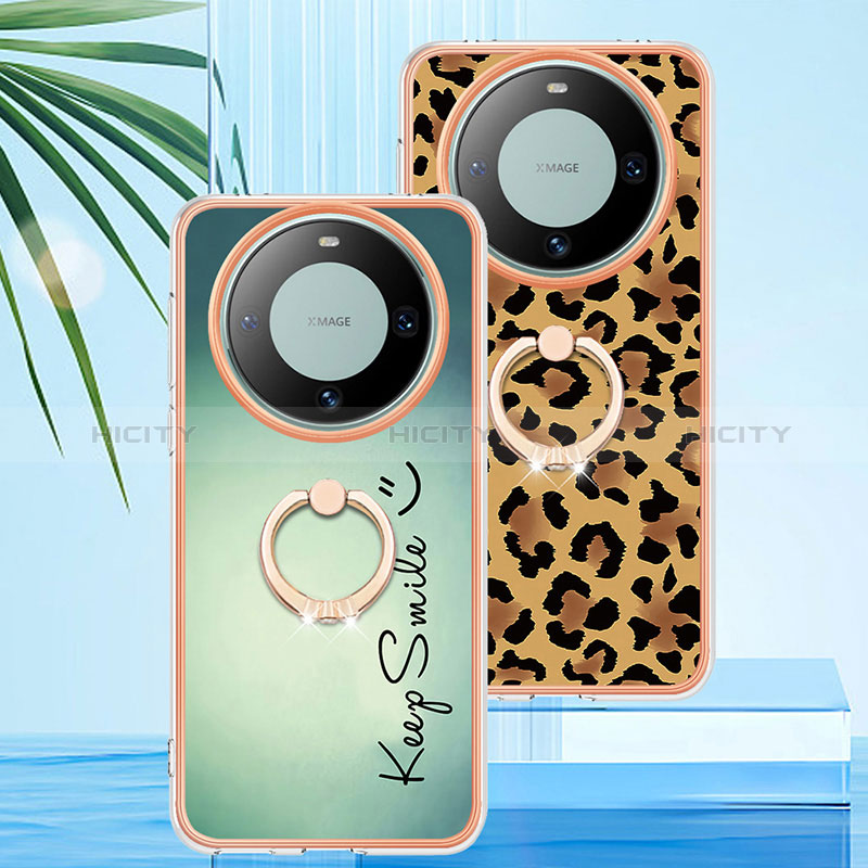 Funda Silicona Gel Goma Patron de Moda Carcasa con Anillo de dedo Soporte YB2 para Huawei Mate 60 Pro+ Plus