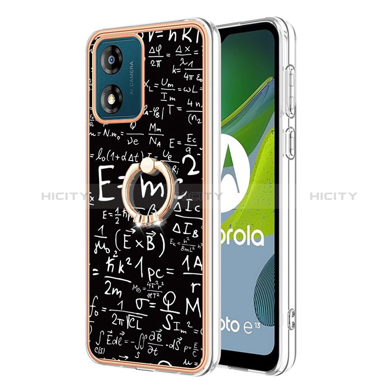 Funda Silicona Gel Goma Patron de Moda Carcasa con Anillo de dedo Soporte YB2 para Motorola Moto E13