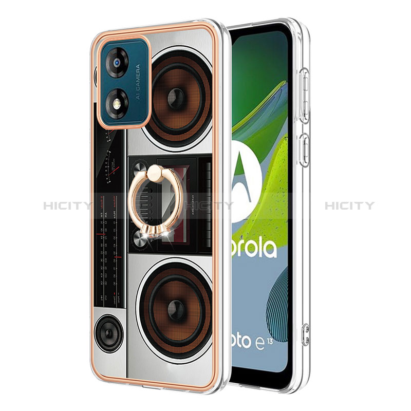 Funda Silicona Gel Goma Patron de Moda Carcasa con Anillo de dedo Soporte YB2 para Motorola Moto E13