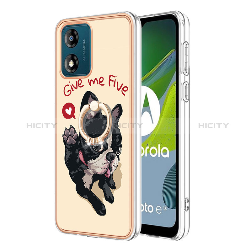 Funda Silicona Gel Goma Patron de Moda Carcasa con Anillo de dedo Soporte YB2 para Motorola Moto E13