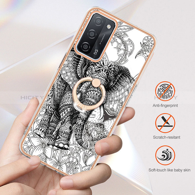 Funda Silicona Gel Goma Patron de Moda Carcasa con Anillo de dedo Soporte YB2 para Oppo A55 5G