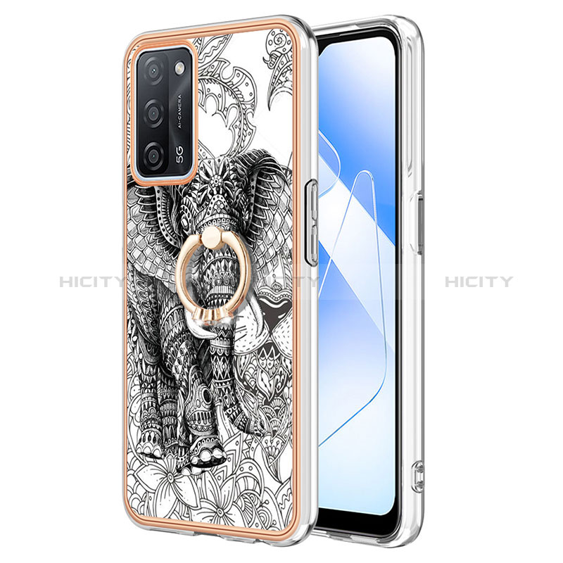 Funda Silicona Gel Goma Patron de Moda Carcasa con Anillo de dedo Soporte YB2 para Oppo A55 5G