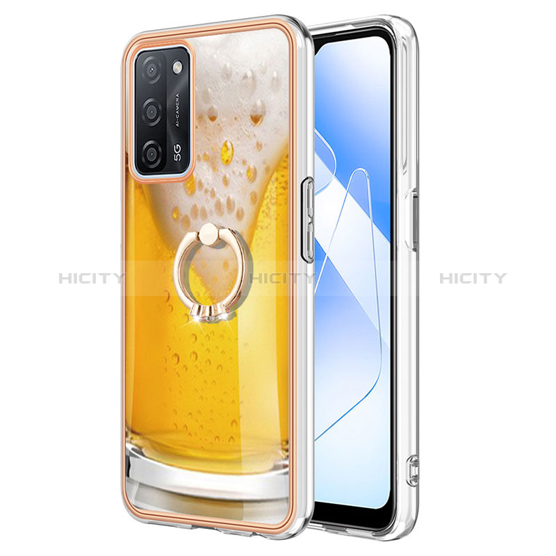 Funda Silicona Gel Goma Patron de Moda Carcasa con Anillo de dedo Soporte YB2 para Oppo A55 5G